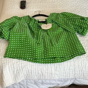 kate spade Bright Green Printed Tie-Neck Blouse